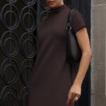 Elegancka dzianinowa sukienka Kler IVON czekoladowy
